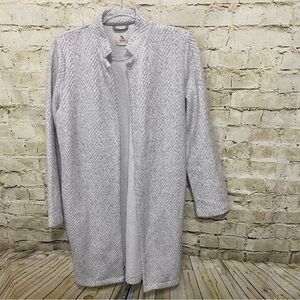 Tu Woman Gray Herringbone Cotton Blend Open Front Long Cardigan Sweater